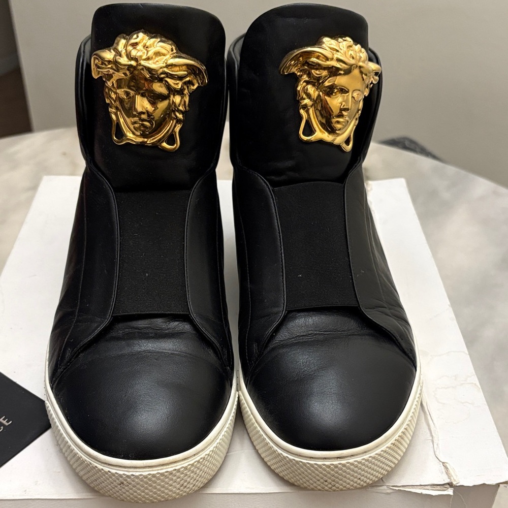 Versace Black High-Top Sneakers with Gold Medusa Accent
